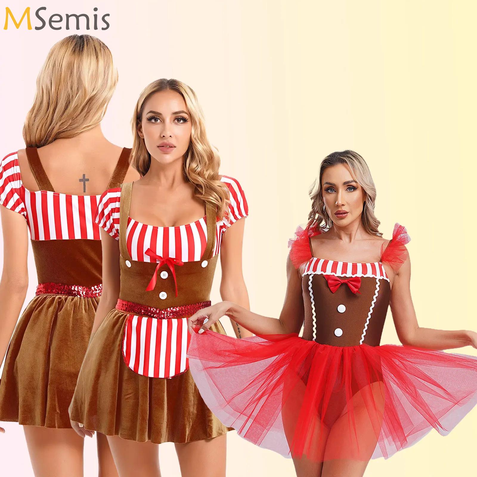 Elf Costume Christmas - Adult Christmas Cosplay Costume Gingerbread Stripe