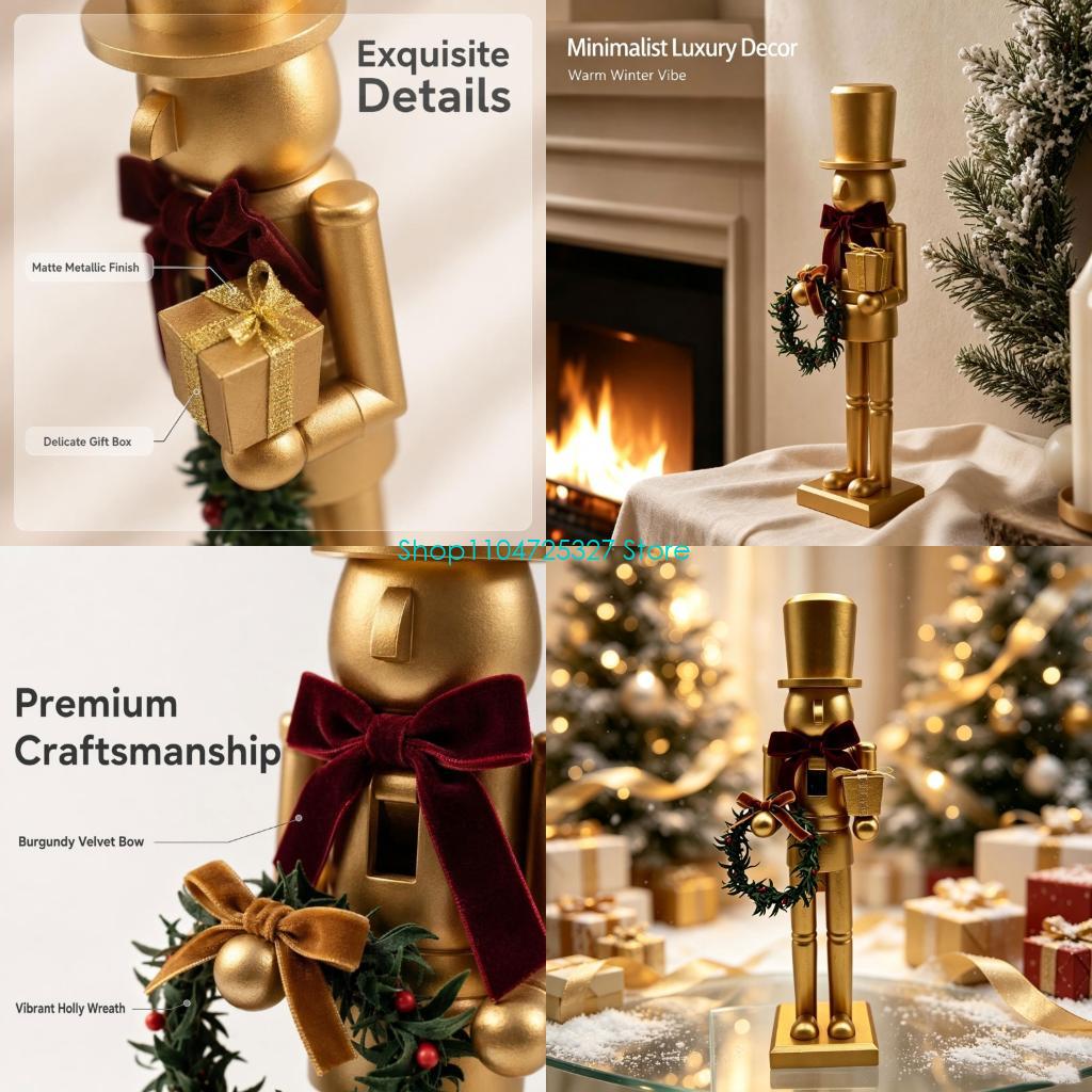 Nutcracker Figurine - D8KF Christmas Wooden Gold Nutcrackers Figurine