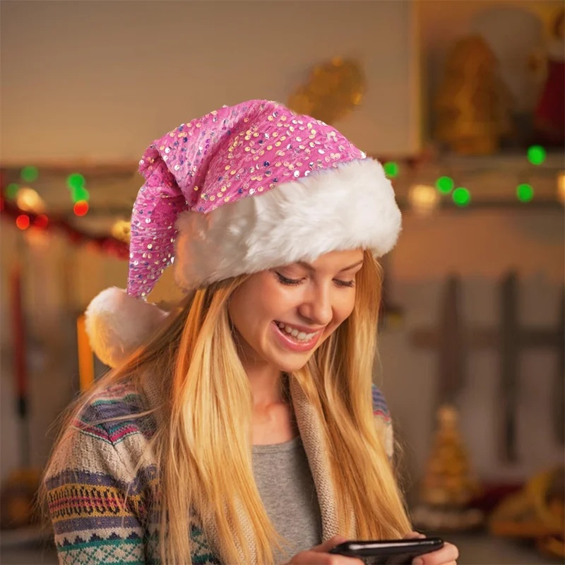 Double-Layer Sequin Christmas  - Santa Hat Plush review and price